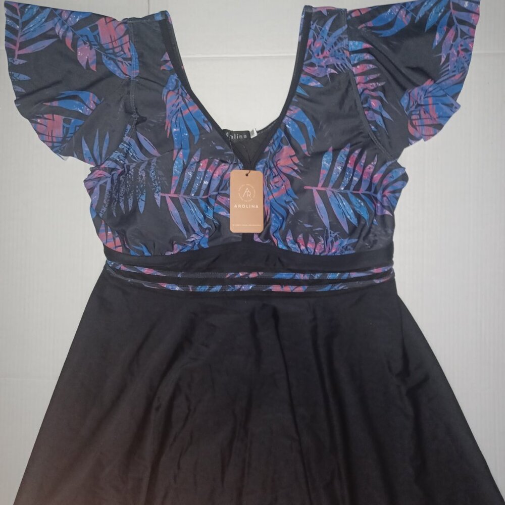 AROLINA TROPICAL LEAF PRINT SWIM DRESS - Picture 8 of 12